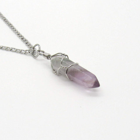 Wire Wrapped Amethyst Crystal Pendant Necklace