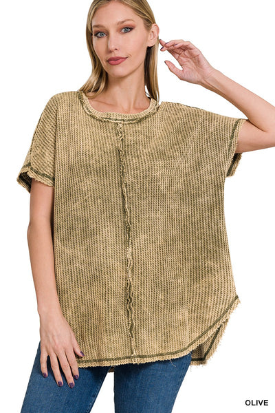 "Look This Way"  Olive Waffle Short Sleeve Top
