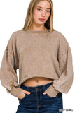 Acid Wash Cropped Balloon Pullover