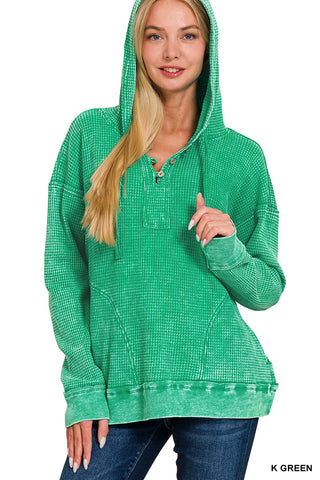 Kelly Green Waffle Hooded Top