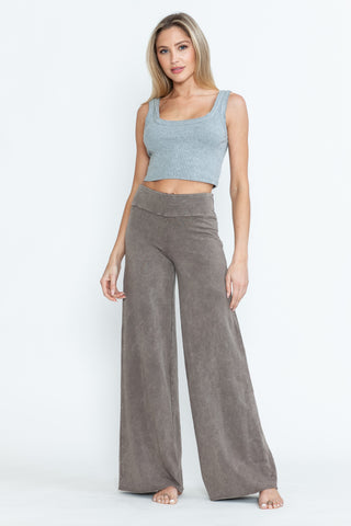 Mineral Washed Taupe Wide Leg Pants