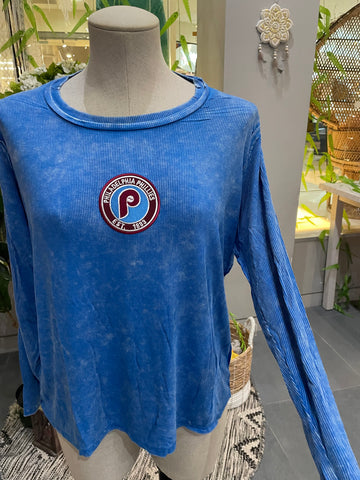 Phillies Powder Blue Long Sleeve Shirt w/vintage patch