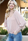 "Filled With Love" Taupe V-Neck Balloon Sleeve Top