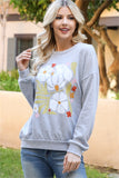 "Happy Times" Grey Floral Print Pullover