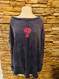 Phillies acid washed long sleeve blue lightweight sweater - new patch