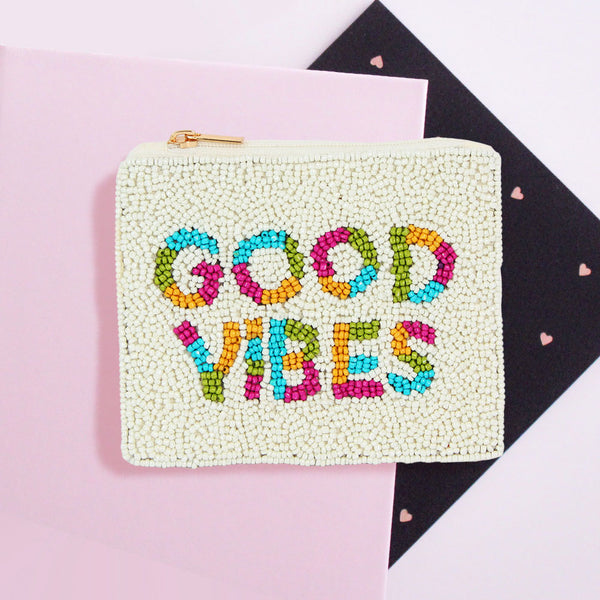 "Good Vibes" Beaded Pouch