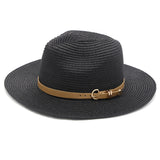 Vegan Leather Band Straw Panama Sun Hat