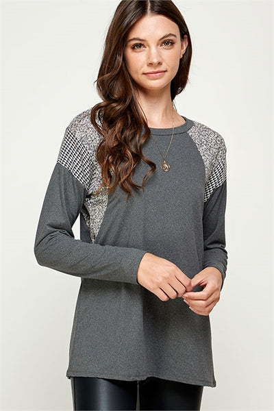 "Nothing More" Charcoal Knit Sleeve Top