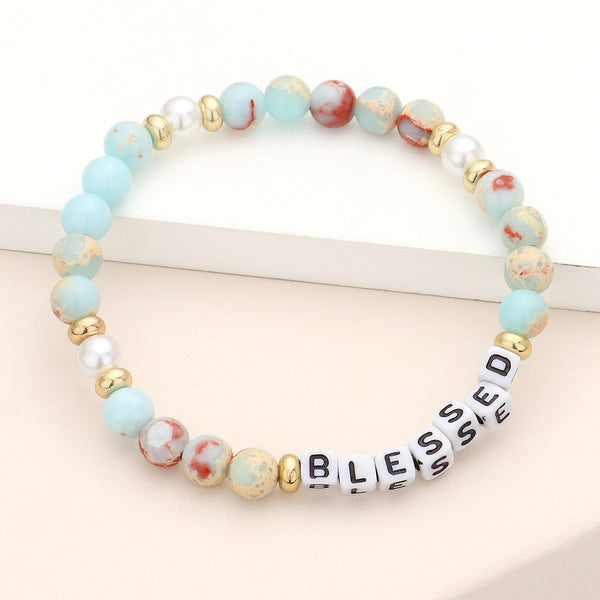 "Blessed" Pearl Crystal Bracelet
