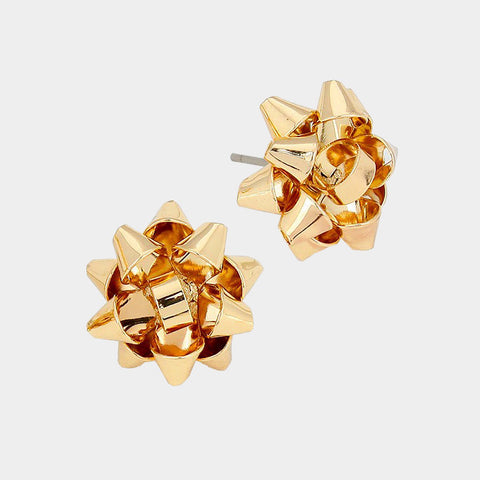 Gold Gift Bow Stud Earrings