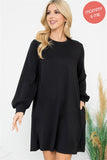 "Not Over You" Puff Long Sleeve Black Dress
