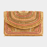 Boho Beaded Embellished Clutch Crossbody Bag - Coral