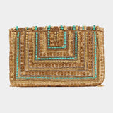 Boho Beaded Embellished Clutch Crossbody Bag - Turquoise