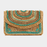 Boho Beaded Embellished Clutch Crossbody Bag - Turquoise