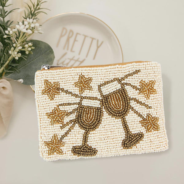 Champagne Star Seed Beaded Mini Pouch Bag