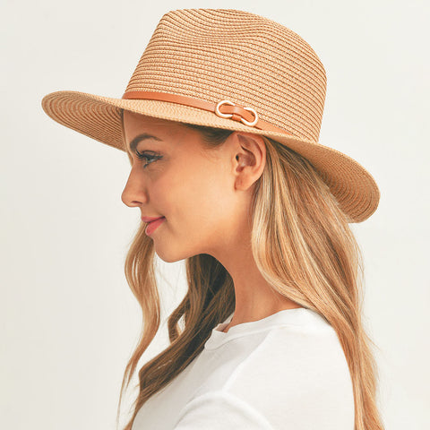 Vegan Leather Band Straw Panama Sun Hat