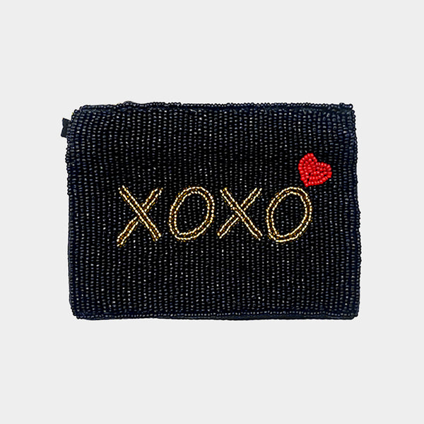 XOXO Heart Seed Beaded Message Mini Pouch Bag