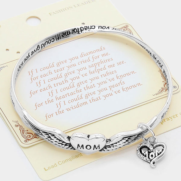 Mom Heart Charm Metal Message Bracelet