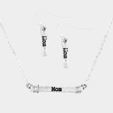 "Mom" Horizontal Bar Necklace with Earrings