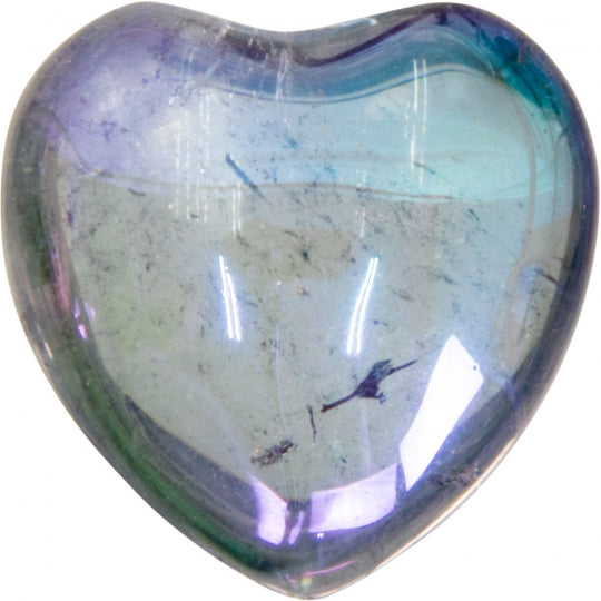 Blue Puffed Aura Quartz Heart