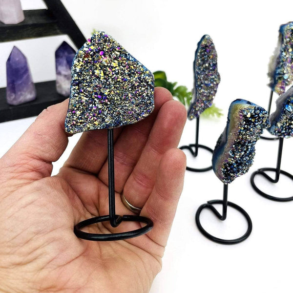 Titanium Crystal on Metal Stand Rainbow Druzy Home Decor