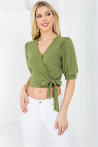 "Twist it up" Olive Cropped Tied Top