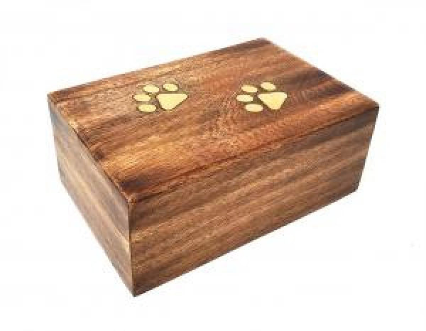 Dog Paw Brass  Inlay Wooden Box: 4x6"