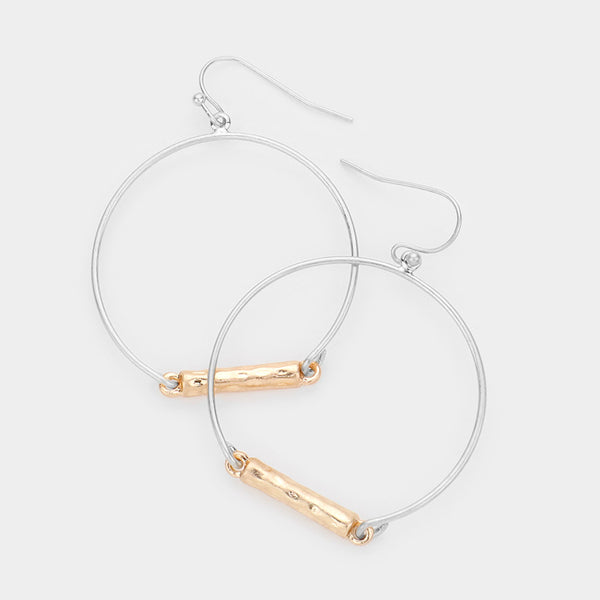 Silver Hoop w/Gold Bar Dangle Earrings