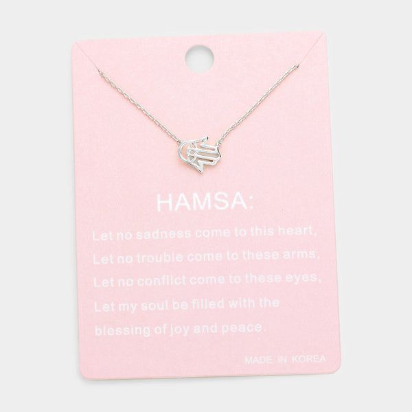 Hamsa Hand Quote Pendant Necklace