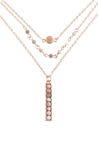 NATURAL STONE TRIO LAYERED NECKLACE SET - MATTE GOLD PINK