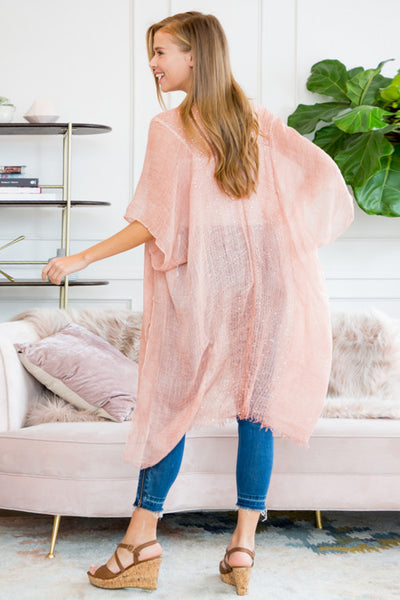 "Shimmer with Me" Pink Glitter Fringed Cardigan