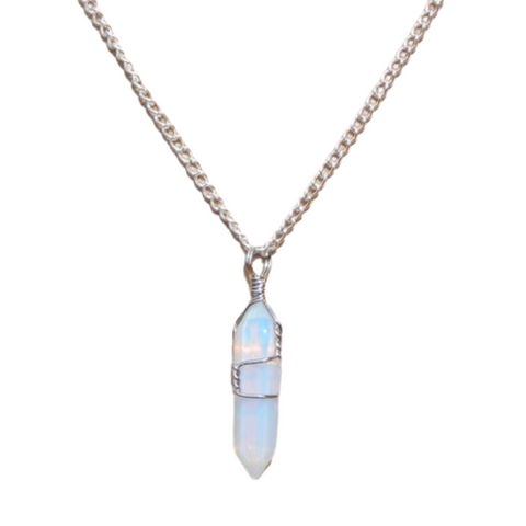 Wire Wrapped Opalite Crystal Pendant Necklace