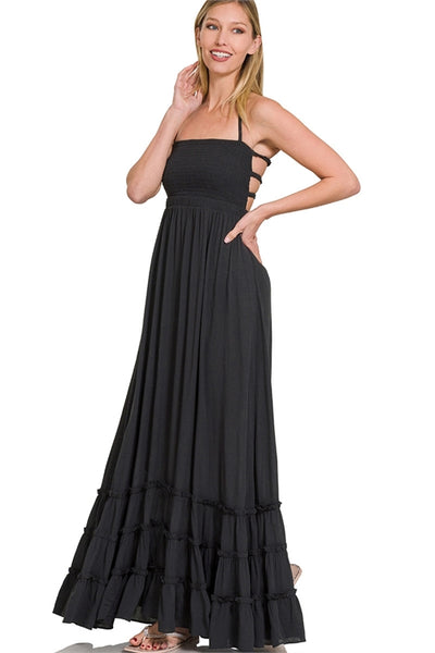 "Simply Dreamy" Black Ruffled Hem Maxi Dress