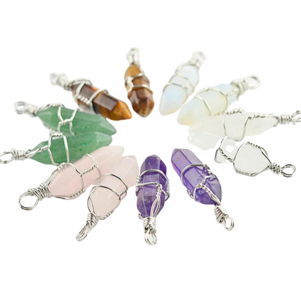 Wire Wrapped Clear Quartz Crystal Pendant Necklace