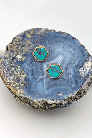 Hexagon Stud Stone Earrings