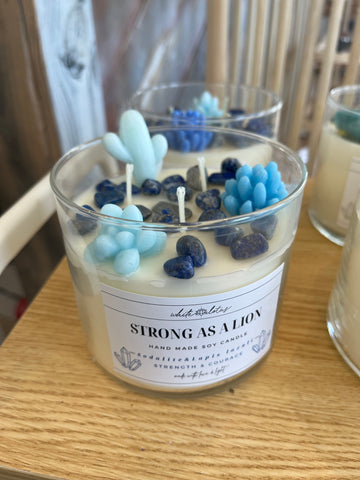 Strong as a Lion Handmade Crystal Candle