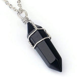 Wire Wrapped Black Onyx Crystal Pendant Necklace