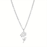 BIRTH FLOWER PENDANT NECKLACE Silver