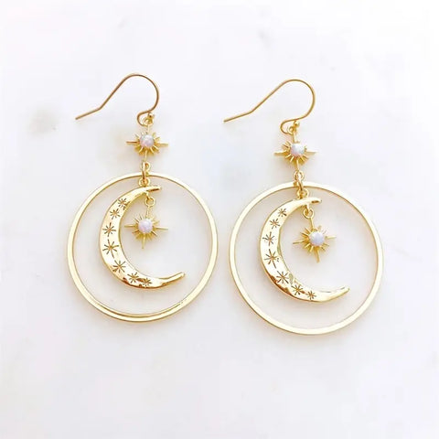 Gold Celestial Moon Earrings