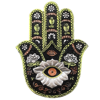 SILVER & GREEN HAMSA INCENSE HOLDER/PAPERWEIGHT/PLAQUE