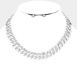 Rhinestone Trim Metal Chain Necklace With Stud Earrings